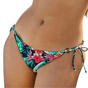 Body Glove Brasilia Black Floral Tie-Side Bikini Bottom Size Small